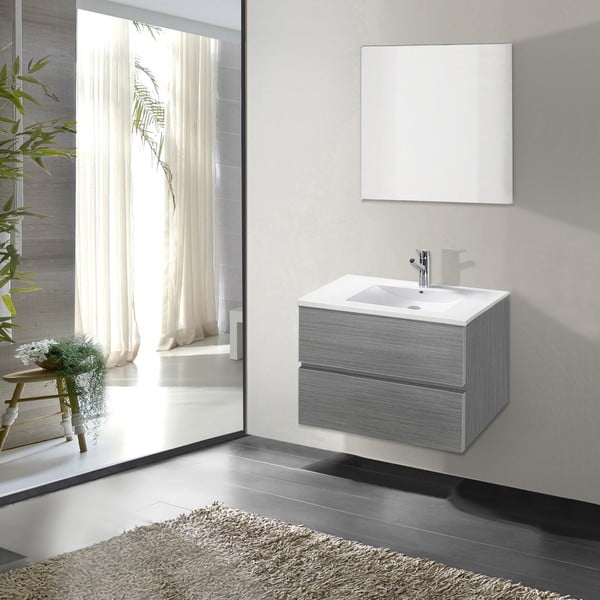 Koupelnová skříňka s umyvadlem a zrcadlem Flopy, odstín šedi, 60 cm