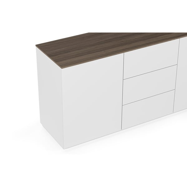 Bílá komoda s deskou v dekoru ořechového dřeva se 3 šuplíky a 2 dveřmi TemaHome Join-image-3