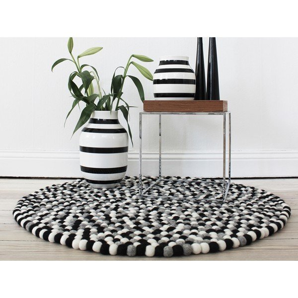 Must-valge pallivillane vaip , ⌀ 200 cm Ball Rugs - Wooldot-image-2