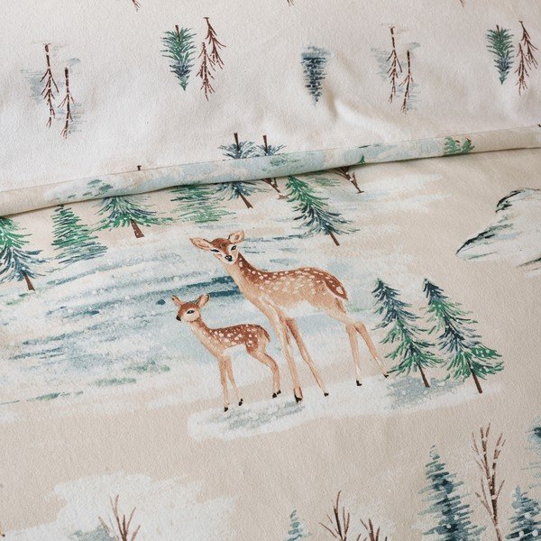 Flanellist voodipesu üheinimesevoodile naturaalses värvitoonis 135x200 cm Brushed Christmas Deer - Catherine Lansfield-image-3