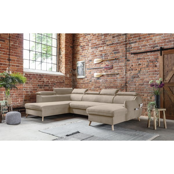 Beež sametist U-kujuline nurgadiivan (vasak nurk) Sweet Harmony - Miuform-image-3