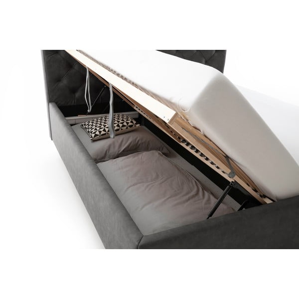 Tumehall polsterdatud kaheinimesevoodi, millel on hoiuruum ja voodipõhi 180x200 cm San Remo - Meise Möbel-image-1