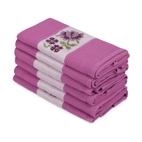 Sada 6 fialových ručníků z čisté bavlny Simplicity, 45 x 70 cm