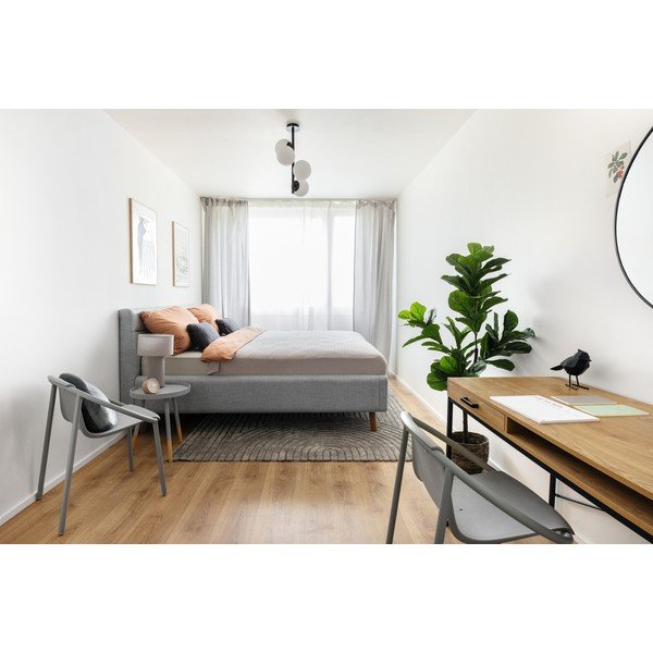 Helehall polsterdatud kaheinimesevoodi koos voodipõhja ja panipaigaga 140x200cm Lotte - Meise Möbel-image-1