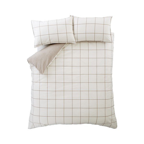 Kreemjas/hallikaspruun flanellvoodipesu kaheinimesevoodile 200x200 cm Brushed Regal Check - Bianca