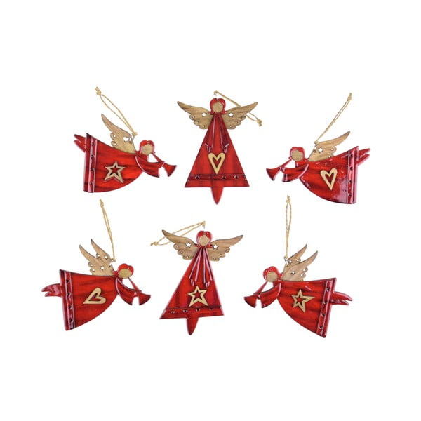 6 punase jõulukaunistuse komplekt inglitega - Ego Dekor