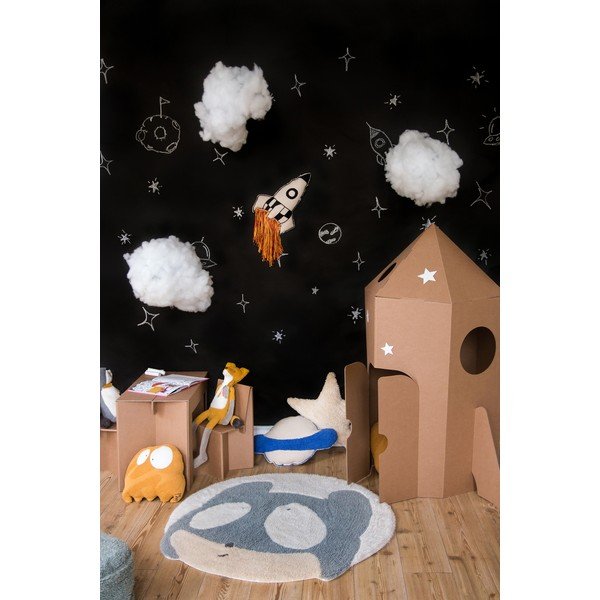 Hall-kreem pestav käsitsi kootud villane laste vaip ø100 cm Astromouse - Lorena Canals-image-3