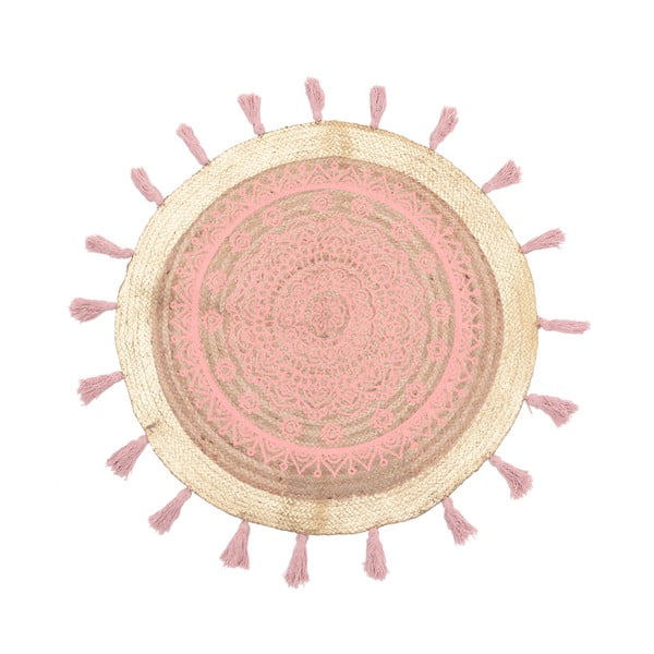 Růžový kruhový koberec z juty a bavlny InArt, ⌀ 90 cm
