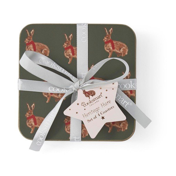 Punased/tumerohelised korgist joogialused 4-osalise komplektiga Heritage Hare - Cooksmart ®-image-1