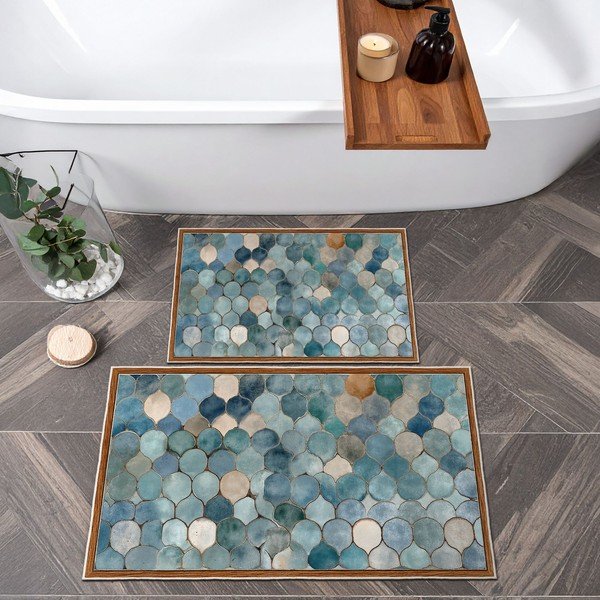 Sinised vannitoamatid komplektis 2 tükki 60x100 cm - Foutastic-image-3