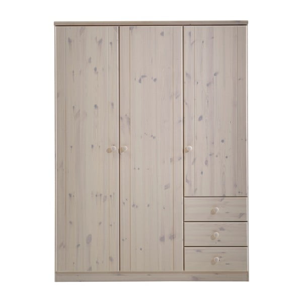 Mléčně bíle lakovaná šatní skříň z borovicového dřeva Steens Ribe, 202 x 150,5 cm