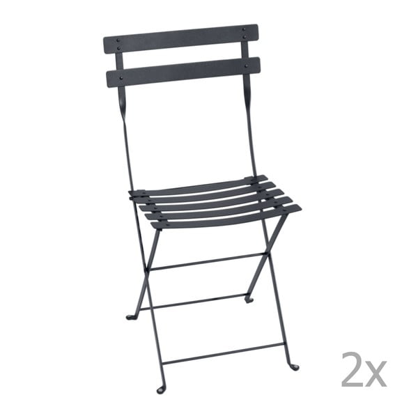 Sada 2 antracitově šedých skládacích zahradních židlí Fermob Bistro