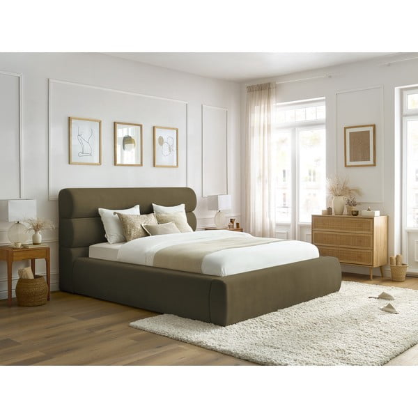 Tumeroheline polsterdatud kaheinimesevoodi koos voodipõhjaga 160x200 cm Jagna - Bobochic Paris-image-1