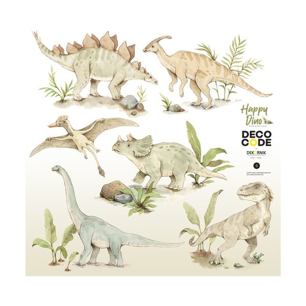 Dinosauruste motiividega laste seinakleebiste komplekt , 100 x 100 cm Happy Dino - Dekornik