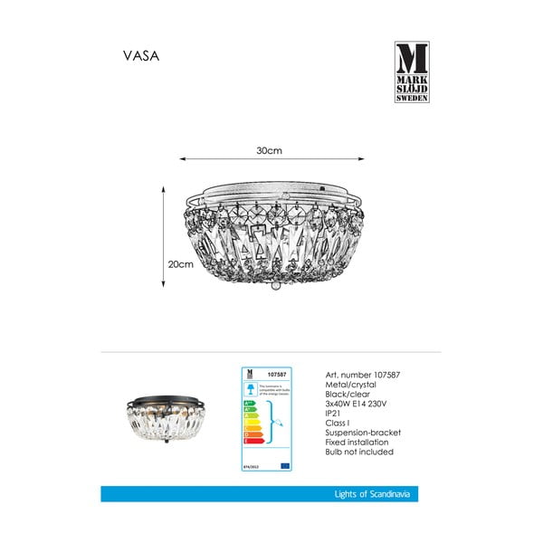 Must laevalgusti kristallvarjuga ø 30 cm Vasa – Markslöjd-image-2