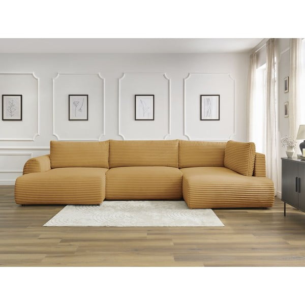 Sinepivärvi velvetist nurgadiivanvoodi (vasak nurk/U) Lucien - Bobochic Paris-image-1