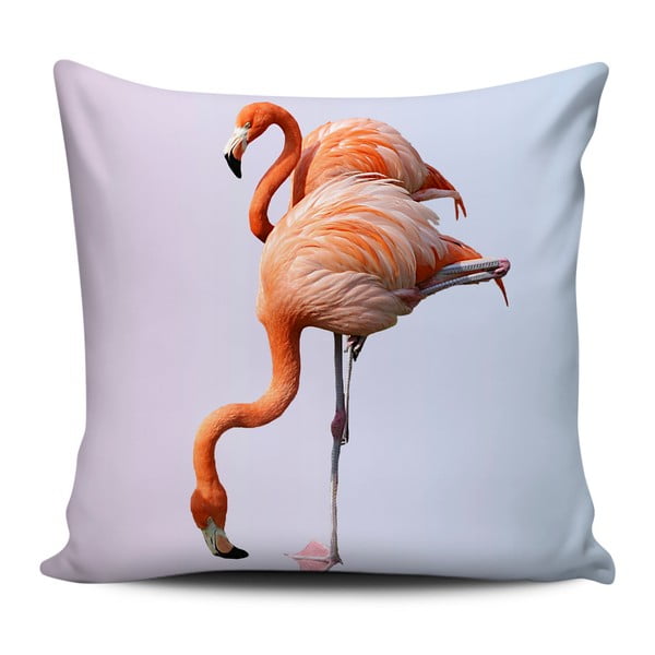 Oranžovobílý polštář Home de Bleu Flamingos, 43 x 43 cm