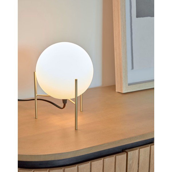 Valge ja kuldse klaasvarjundiga laualamp (kõrgus 22 cm) Seina - Kave Home-image-1