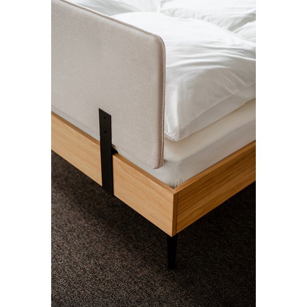 Polsterdatud/puitlaastplaadist kaheinimesevoodi tammepuust dekooriga ja liistudest raamiga 180x200 cm naturaalses värvitoonis Streiko - noo.ma-image-4