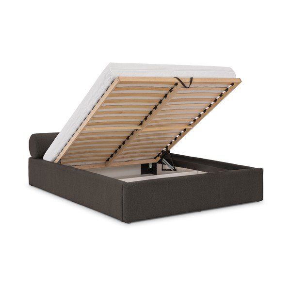 Tumehall polsterdatud kaheinimesevoodi panipaigaga ja liistudest raamiga 180x200 cm Cille - Ropez-image-2