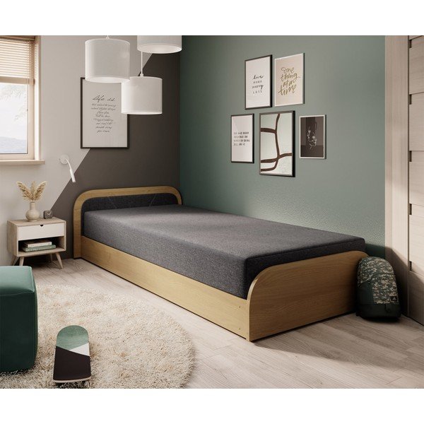 Ookerkollane/tumehall polsterdatud/puitlaastplaadist üheinimesevoodi panipaiga ja madratsiga 80x190 cm Parys - ELTAP-image-1