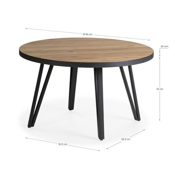 Must ümmargune tammespoonist pinnaga diivanilaud ø 80 cm Sindi - Marckeric-image-3