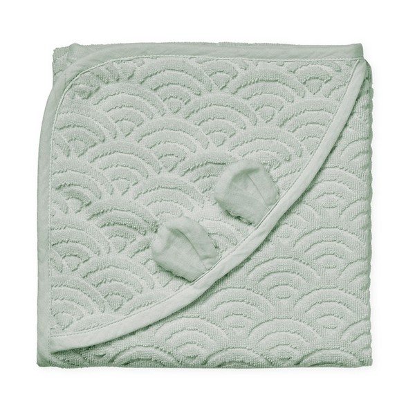 Laste kapuutsiga rätik orgaanilisest puuvillast, mündivärvi, 80x80 cm Dusty Green - Cam Cam Copenhagen