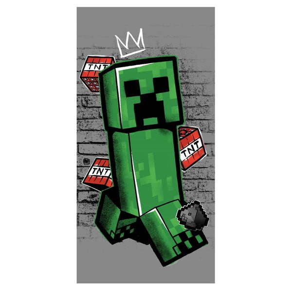 Rohekashall puuvillane laste rätik 70x140 cm Minecraft "Metro Art Creeper" - Jerry Fabrics