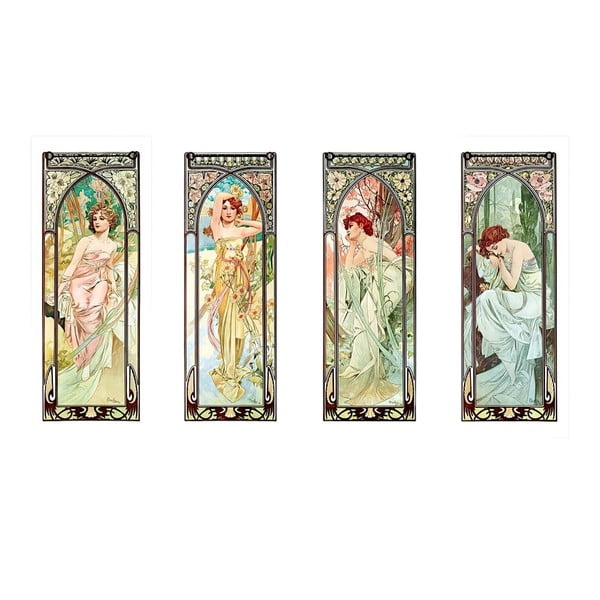 4 reproduktsiooni Alfons Mucha "Times of The Day", 40 x 100 cm, komplekt. Alfons Mucha - Times of The Day - Fedkolor