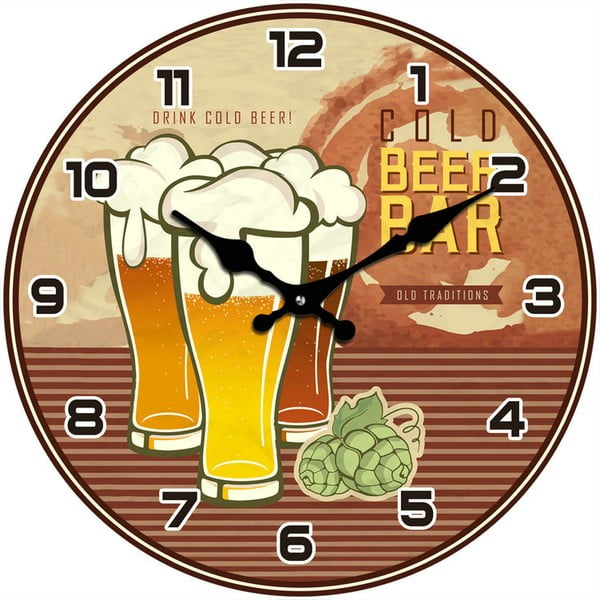 Skleněné hodiny Cold Beer Bar, 34 cm