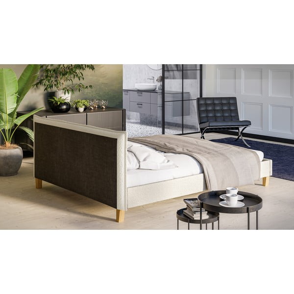 Kreemvalge polsterdatud kaheinimese voodi koos võrega 160x200 cm Tina - Ropez-image-3