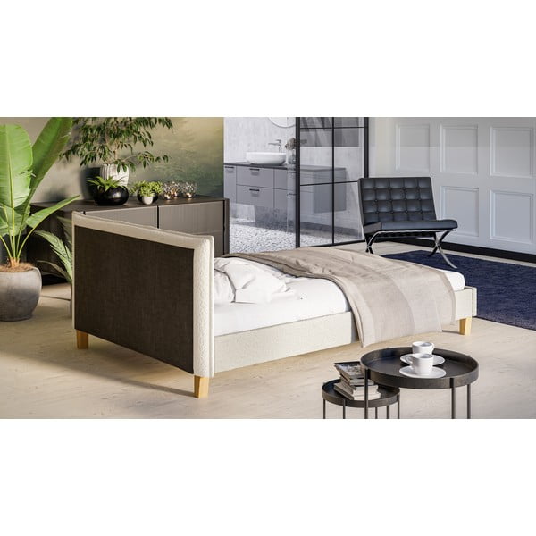 Kreemikas topitud kaheinimesevoodi koos restiga 140x200 cm Tina - Ropez-image-3