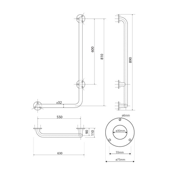 Seinale paigaldatav terasest vannitoa käepide 63 cm Handicap Right - Sapho-image-2