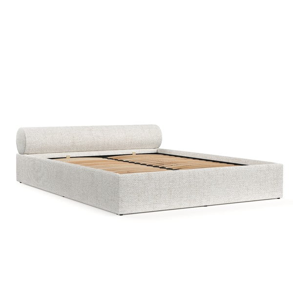 Kreem polsterdatud kaheinimesevoodi panipaiga ja liistudest voodipõhjaga 160x200 cm Solvo - Maison de Rêve