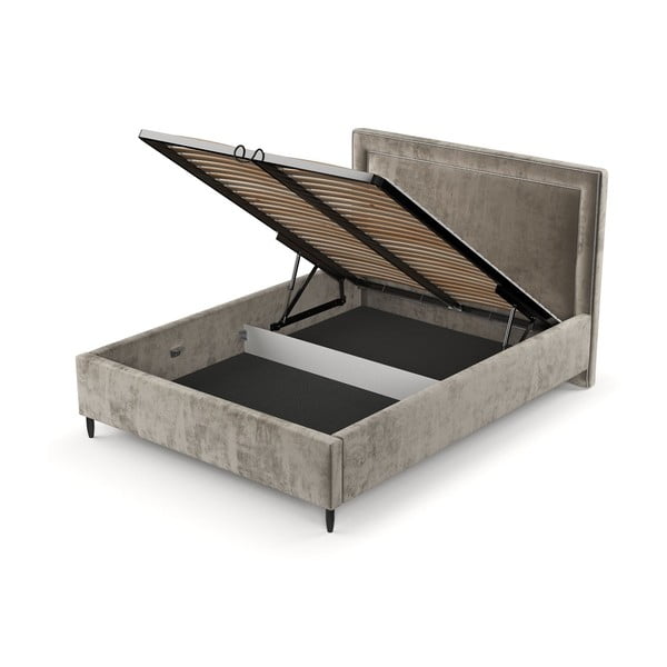 Beež polsterdatud kaheinimesevoodi koos voodipõhja ja panipaigaga 140x200cm Baleine - Maison de Rêve-image-4