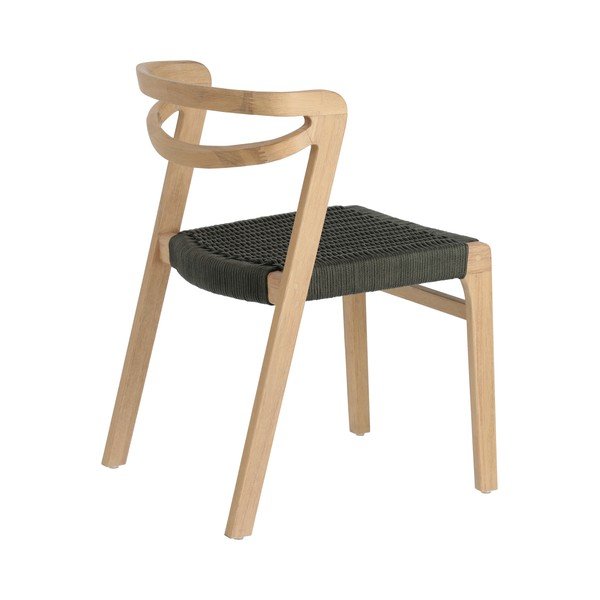 Eukalüptpuust valmistatud tumerohelise kootud aiatooliga tooli Ezilda - Kave Home-image-3