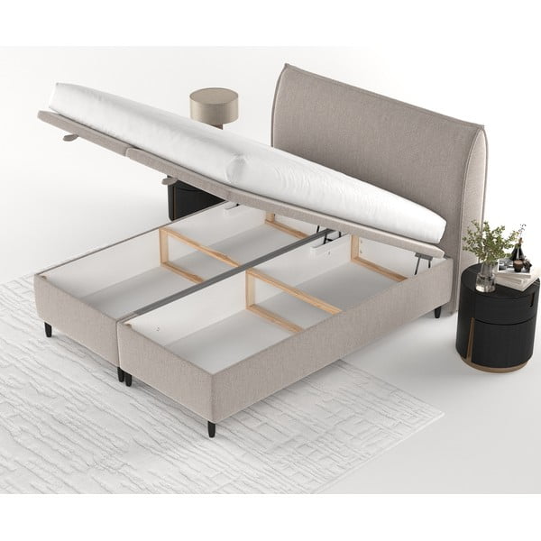 Hallikas beež polsterdatud kaheinimesevoodi koos panipaigaga 140x200 cm Pearl - Maison de Rêve-image-4