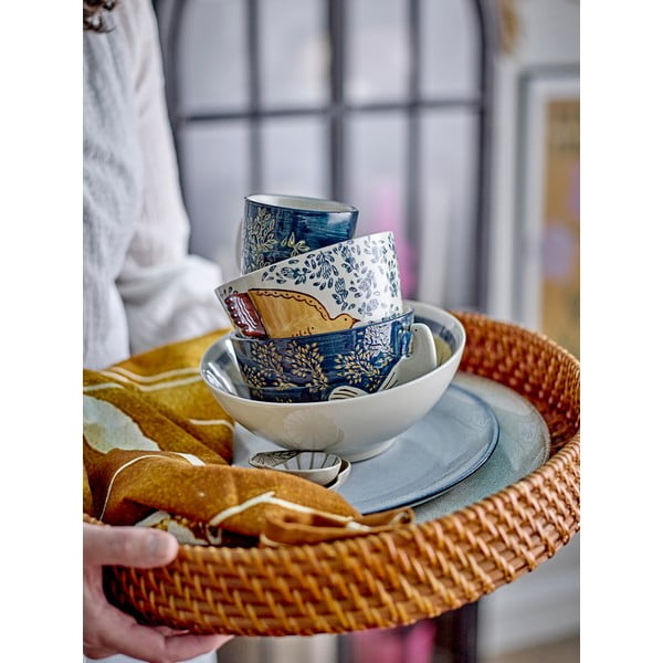 Valge-sinine kivikeraamikast kauss 460 ml Hezha - Bloomingville-image-1