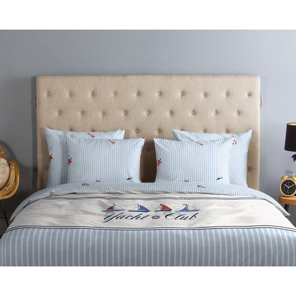 Valge-sinine puuvillane voodipesu üheinimesevoodile 140x200 cm Yachtclub - Good Morning-image-2