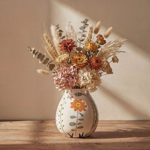 Kreem käsitsi maalitud kivikeraamikast vaas (kõrgus 17 cm) Taza - Bloomingville-image-1