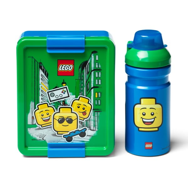 Roheline ja sinine suupistekarp ja joogipudeli komplekt Iconic - LEGO®
