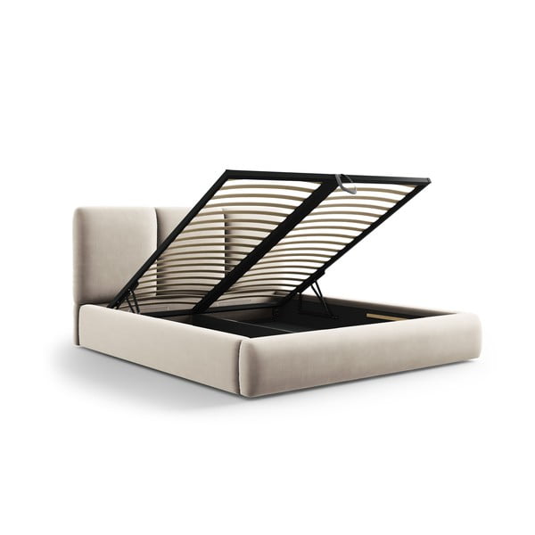 Kreem polsterdatud sametist kaheinimesevoodi koos voodipõhja ja panipaigaga 200x200 cm Brody - Mazzini Beds-image-3