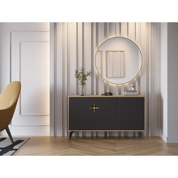 Madal kummut tammedekooriga must-puiduvärvi 140x79 cm Nola - Marckeric-image-1