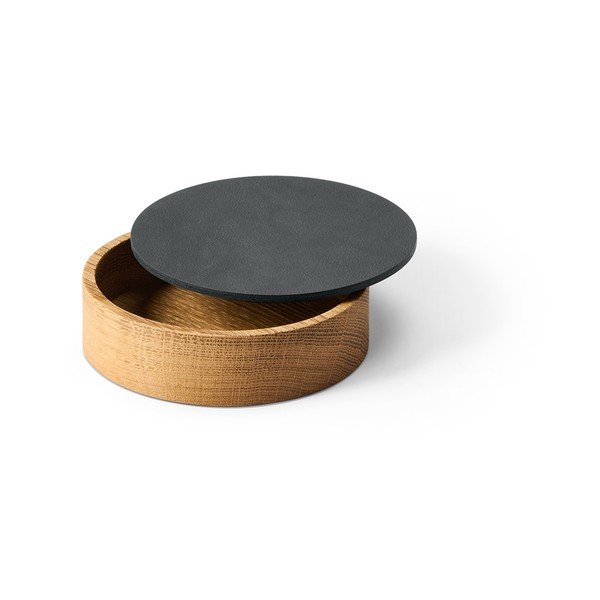 Antratsiitne puidust/öko-nahast dekoratiivne hoiukarp koos kaanega ø 11x3,5 cm Circle Nupo - LIND DNA-image-1