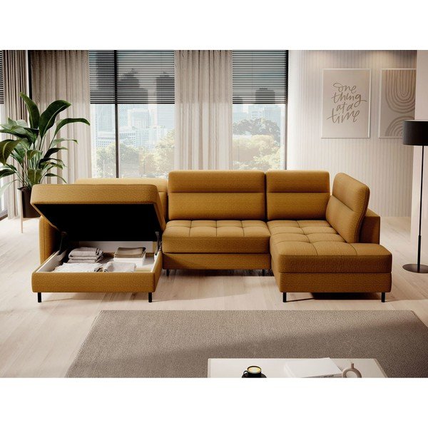 Kollane sametist lahtikäiv/sahtliga nurgadiivan (parem nurk/U-kujuline) Berrto – ELTAP-image-3