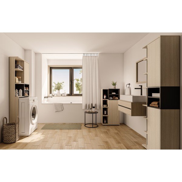 Must/puiduvärvi tammespooniga kõrge vannitoakapp  64x179 cm Kube – TemaHome-image-1