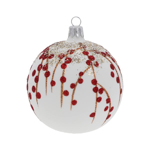 Komplekt 3 punast ja valget klaasist jõulukaunistust - Ego Dekor
