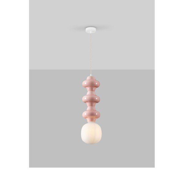 Valge/heleroosa keraamiline ripplamp klaasist varjuga, ø 18 cm Clio - Nova Luce-image-3