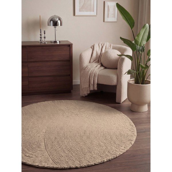 Beež käsitsi kootud ümmargune villane vaip ø 150 cm Eleni Light Beige - Hanse Home-image-1