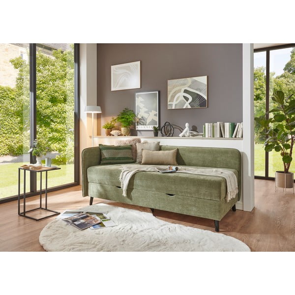 Roheline polsterdatud üheinimesevoodi koos panipaigaga 120x200 cm Kiruna – Meise Möbel-image-1